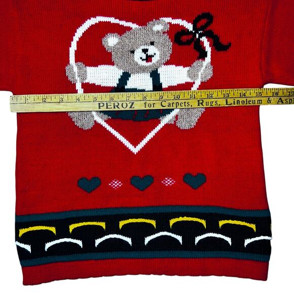 Vintage 80s Basic Editions Christmas Holiday Teddy Bear girls sweater 7/8 new - Picture 3 of 7
